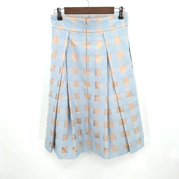 Eliza J Blue & Tan Checked Pleated Windowpane Midi Skirt Semiformal Sz 6 - Picture 5 of 11